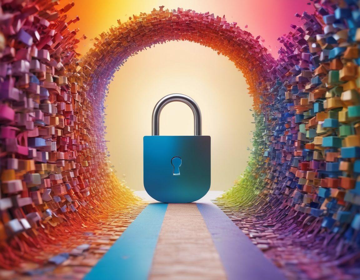 An open padlock leading to a bright, abstract path illustrating growth and opportunity, with vibrant colors symbolizing various career paths like technology, healthcare, and arts. Surrounding the path, diverse individuals engaged in training activities, representing teamwork and advancement. The sky above transitions from dawn to noon, symbolizing a bright future. super-realistic. vibrant colors. abstract style.